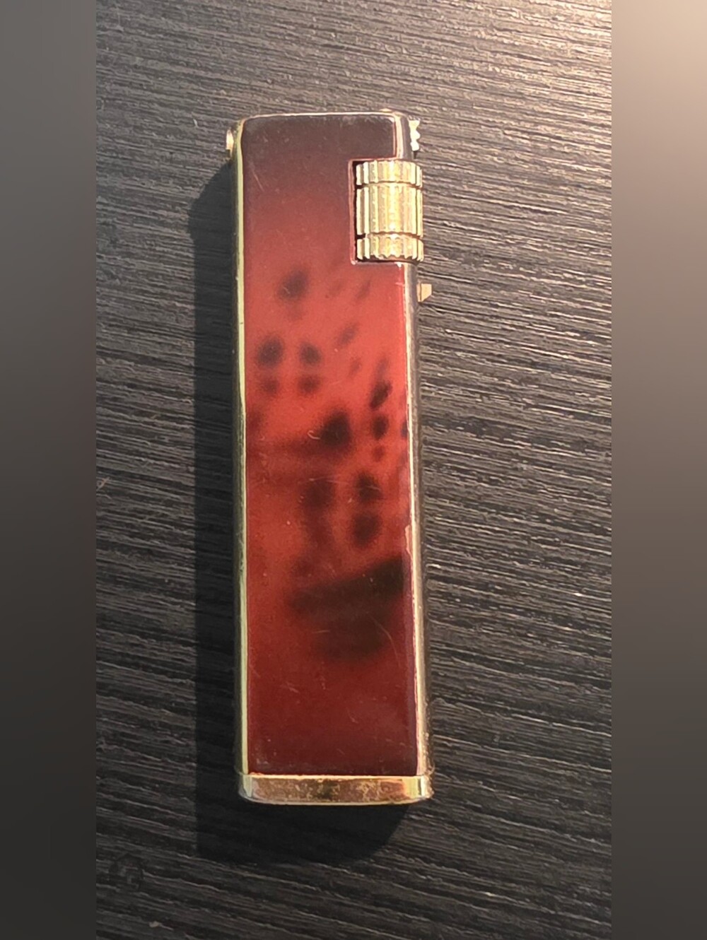 Vintage KRON Roller Gas Lighter Tortoiseshell Finish Gold Plated Korea Used